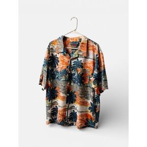Pineapple Connection Hawaiian Shirt Men's Mesh BreathableTropical Palm Tree Sz L
